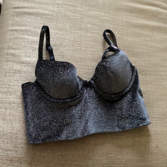 34C Victoria Secret velvet logo black glitter bra - Picture 2 of 9
